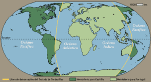 Mapa del tratado de Tordesillas