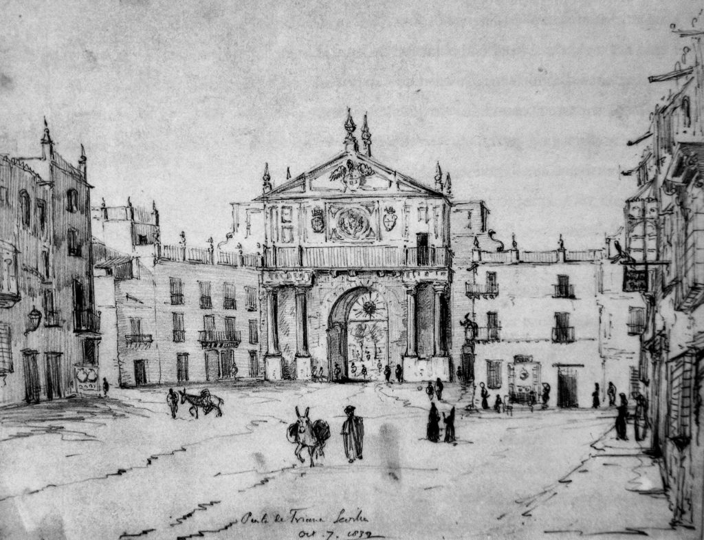 El hispanista británico Richard Ford nos legó este dibujo de la Puerta de Triana
